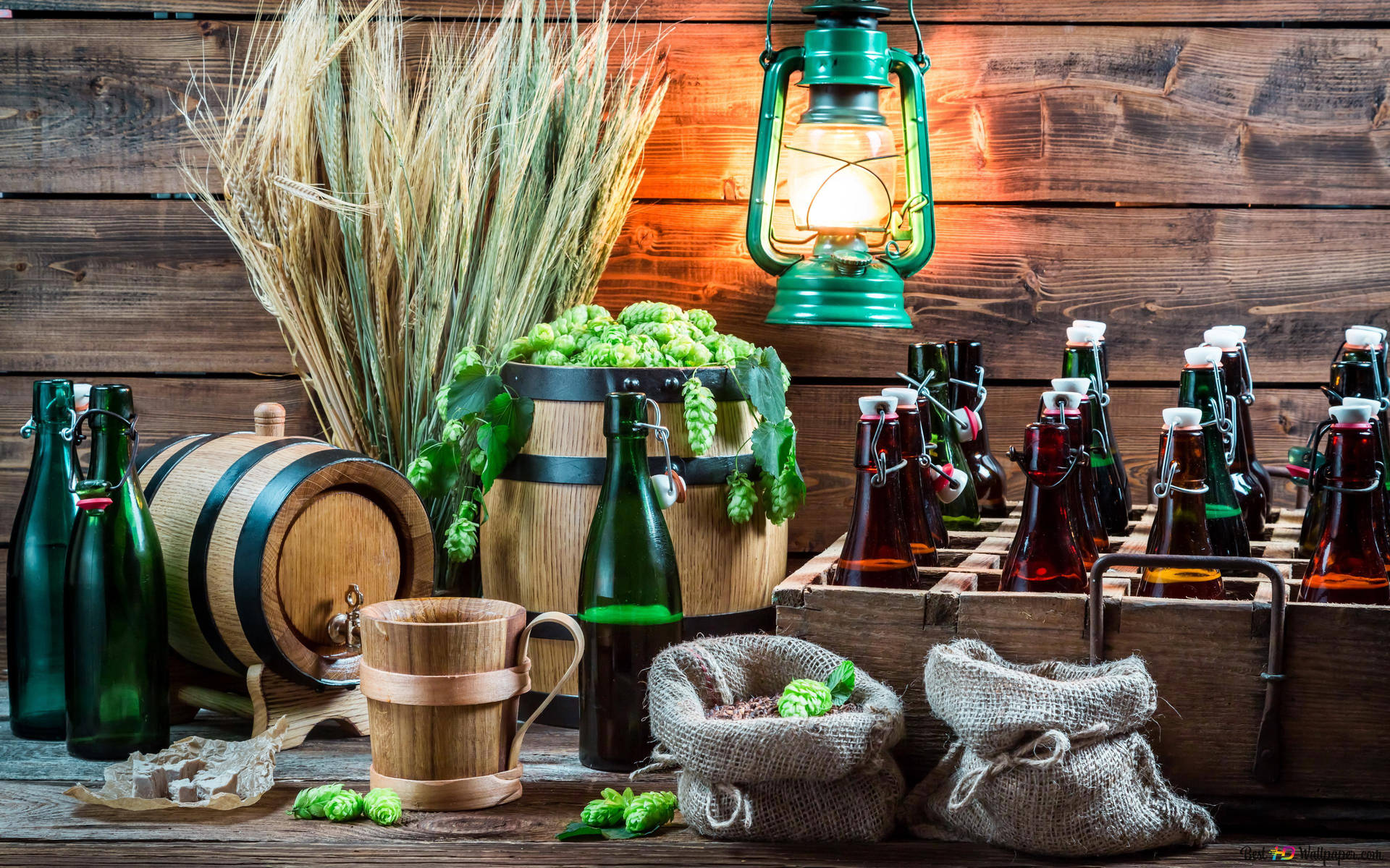 Beer Bottle On Wooden A Crate Wallpaper