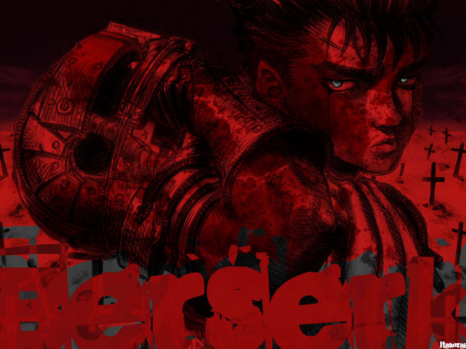 Berserk 4k Guts In Monochrome Red Wallpaper