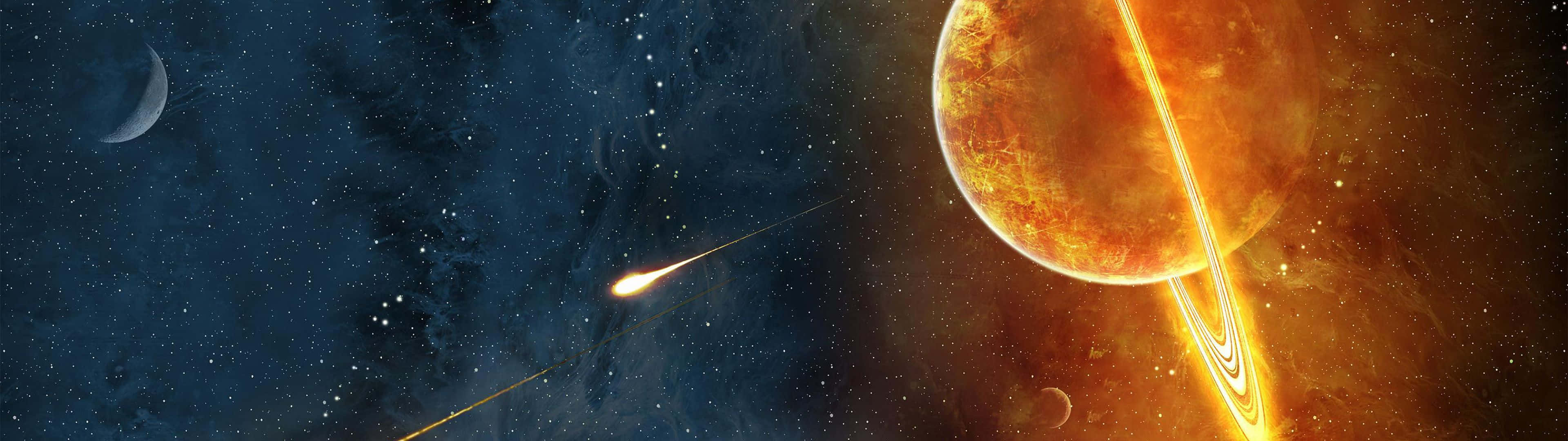 Best Dual Screen Fiery Saturan Wallpaper