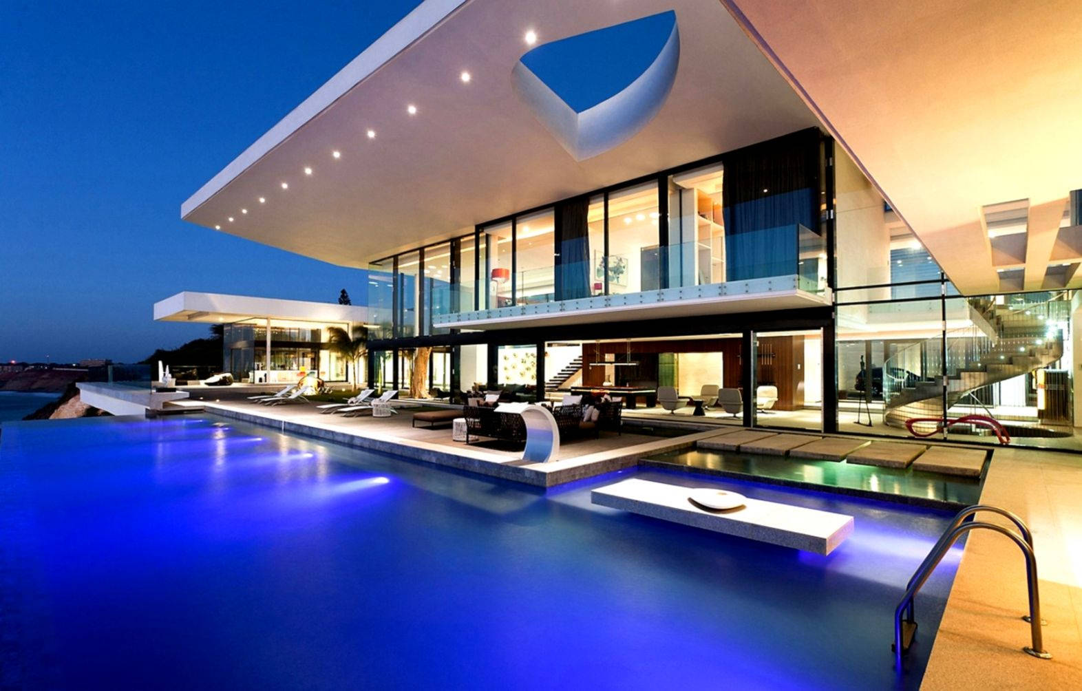 Big House With Luminous Pool Wallpaper