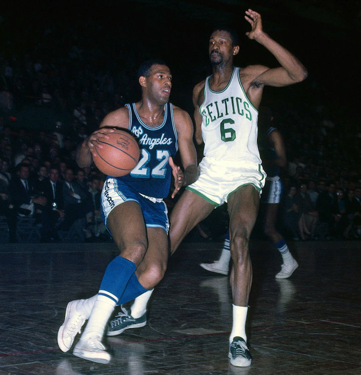 Bill Russell Boston Celtics Defends From Lakers Wallpaper