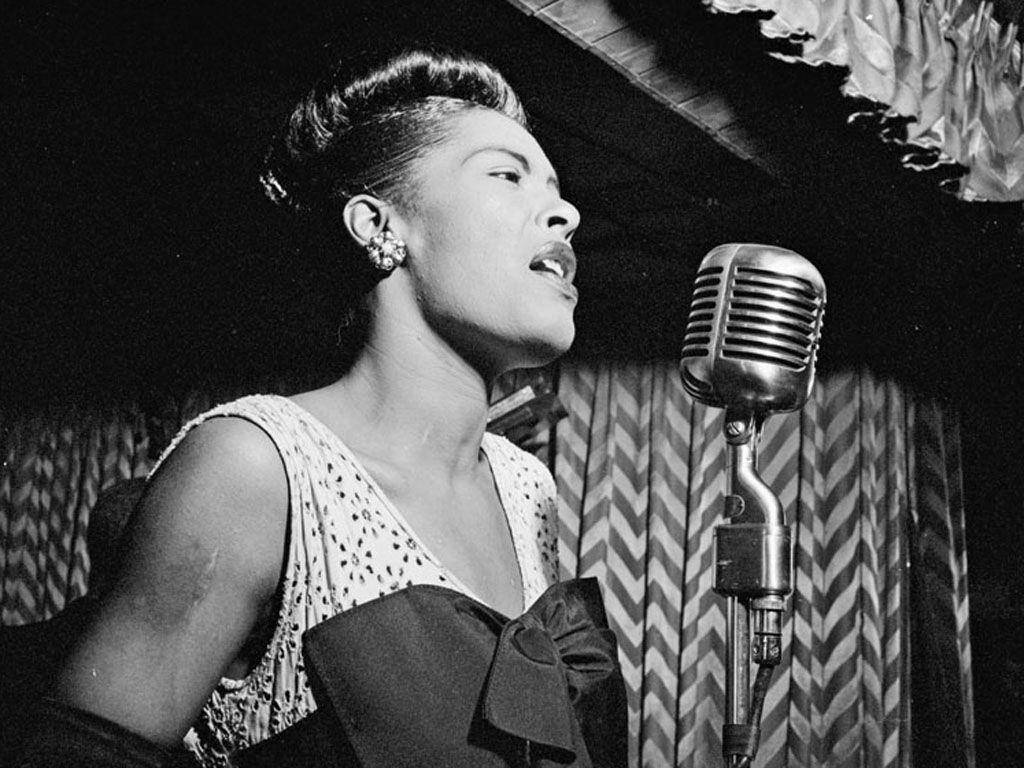 Billie Holiday On Microphone Wallpaper