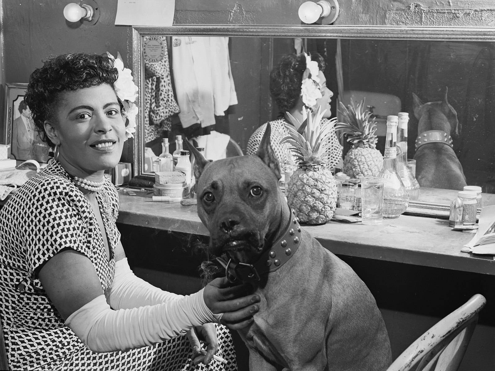 Billie Holiday With A Dog Wallpaper