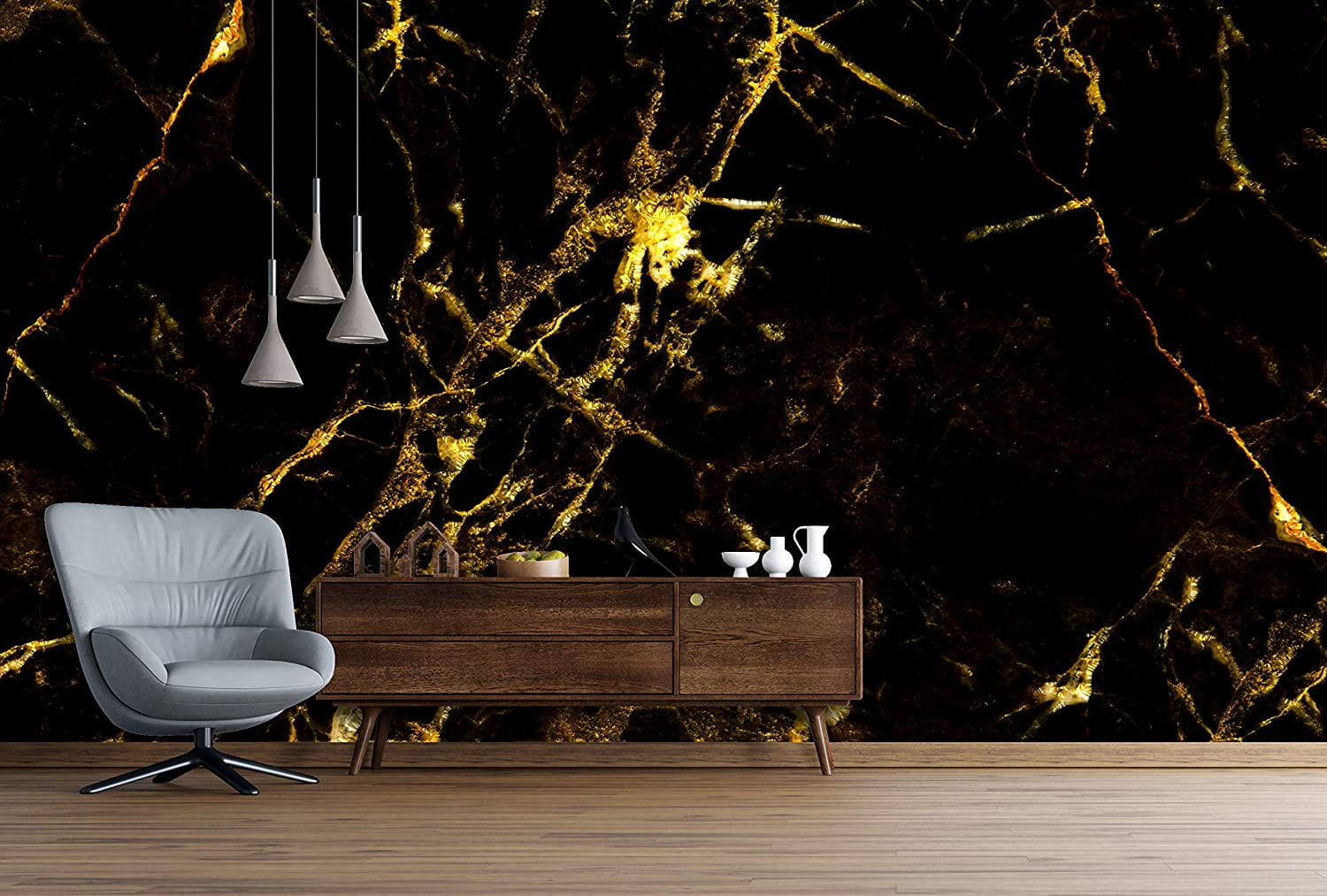 Black And Gold Marble Wall Wallpaper