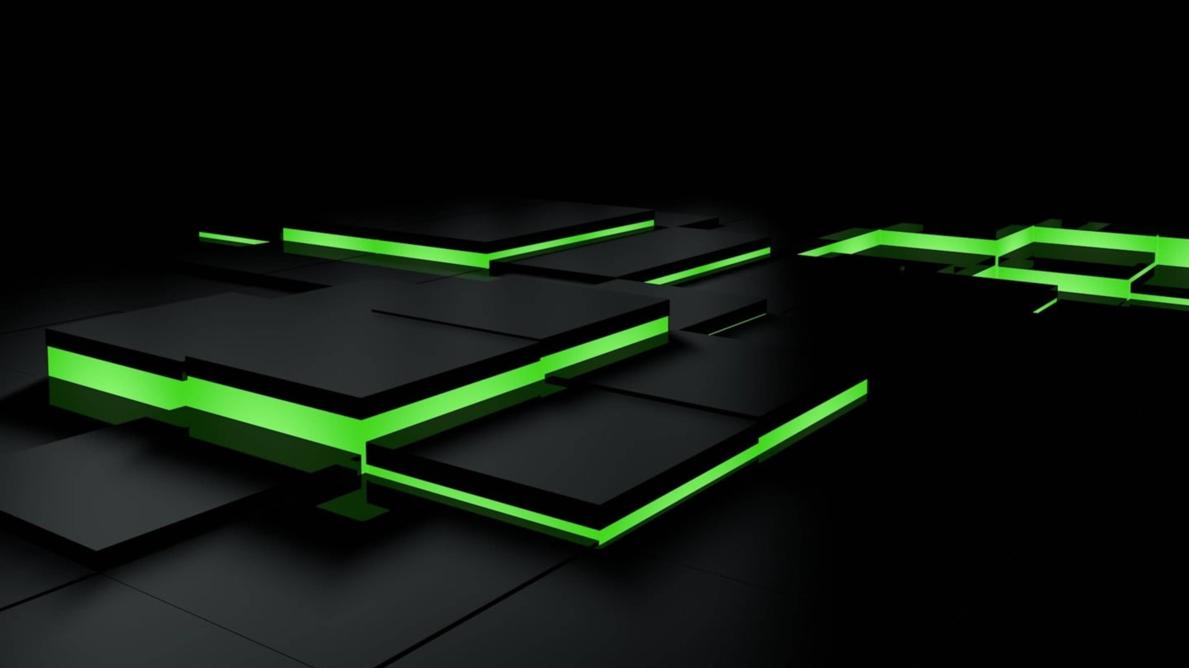 Black And Green Led 4k Squares Wallpaper