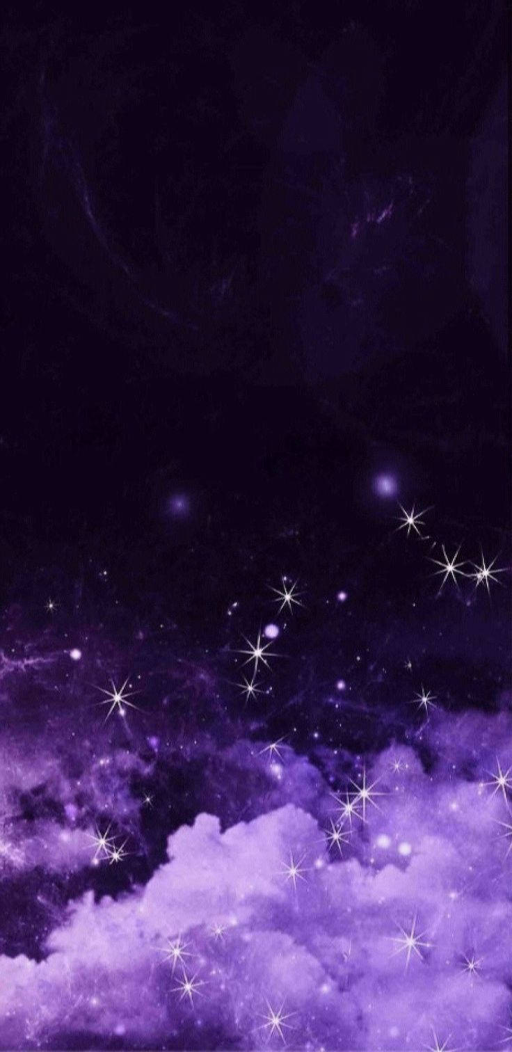 Black And Purple Aesthetic Stars And Clouds Wallpaper