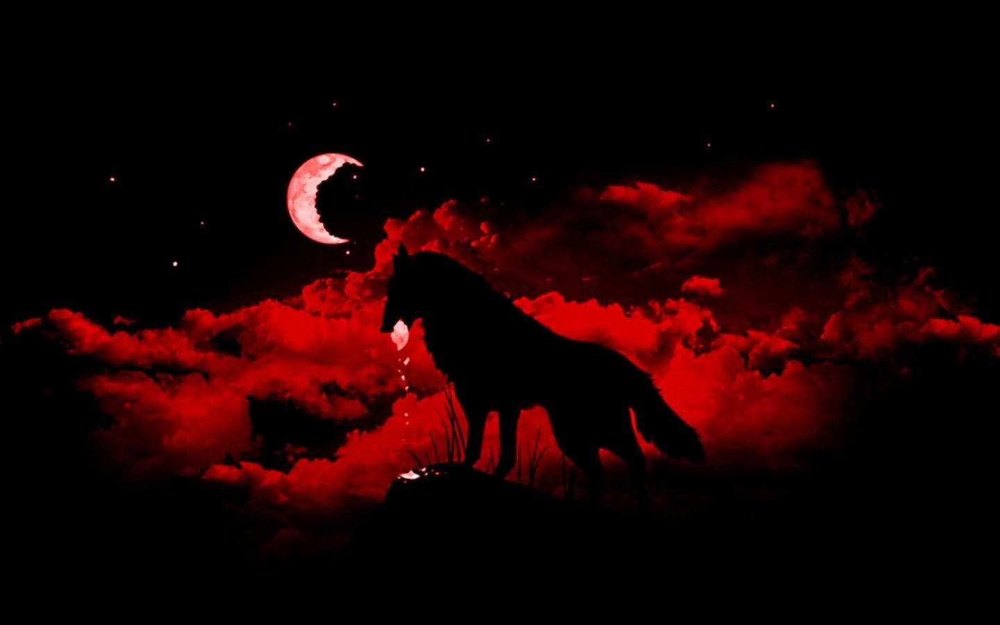 Black And Red Wolf Under Moonlight Wallpaper