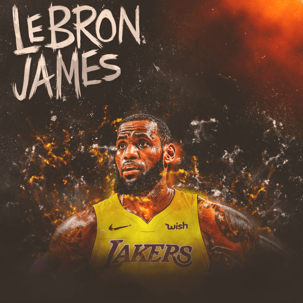Black Background Flaming Lebron James Lakers Wallpaper