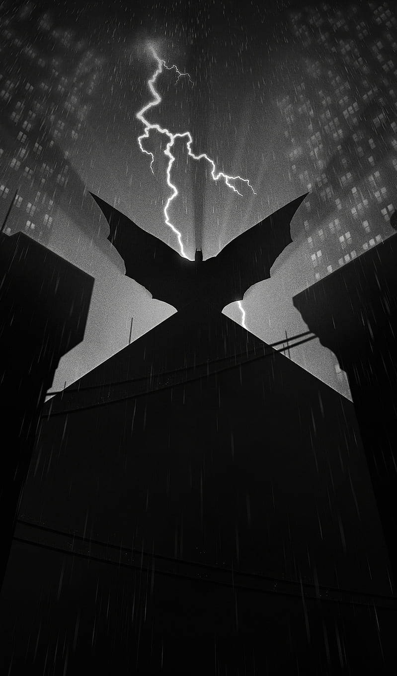 Black Batman Animated Spread Cape Lightning Mobile Wallpaper