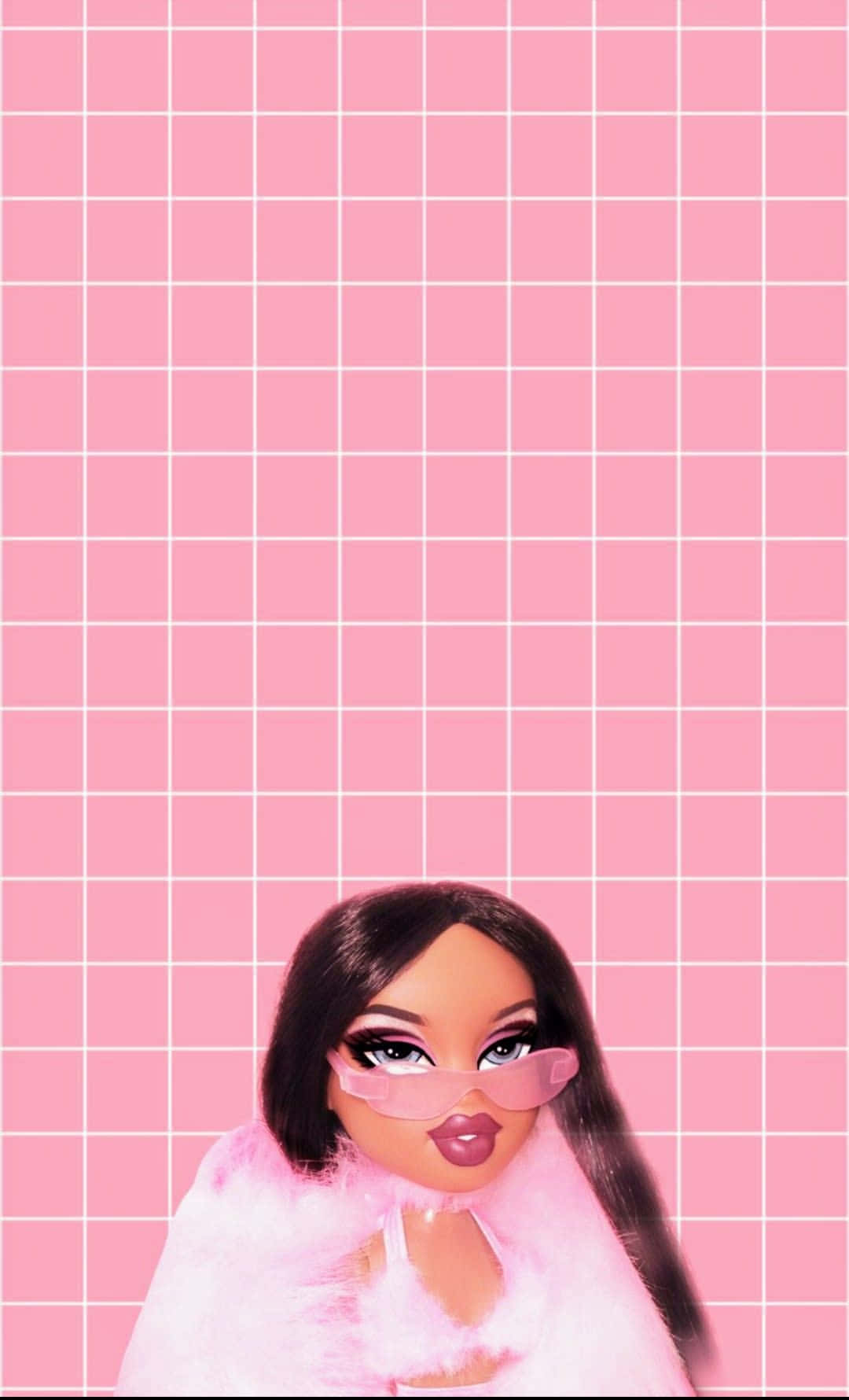 Black Bratz Aesthetic Pastel Pink Grid Wallpaper