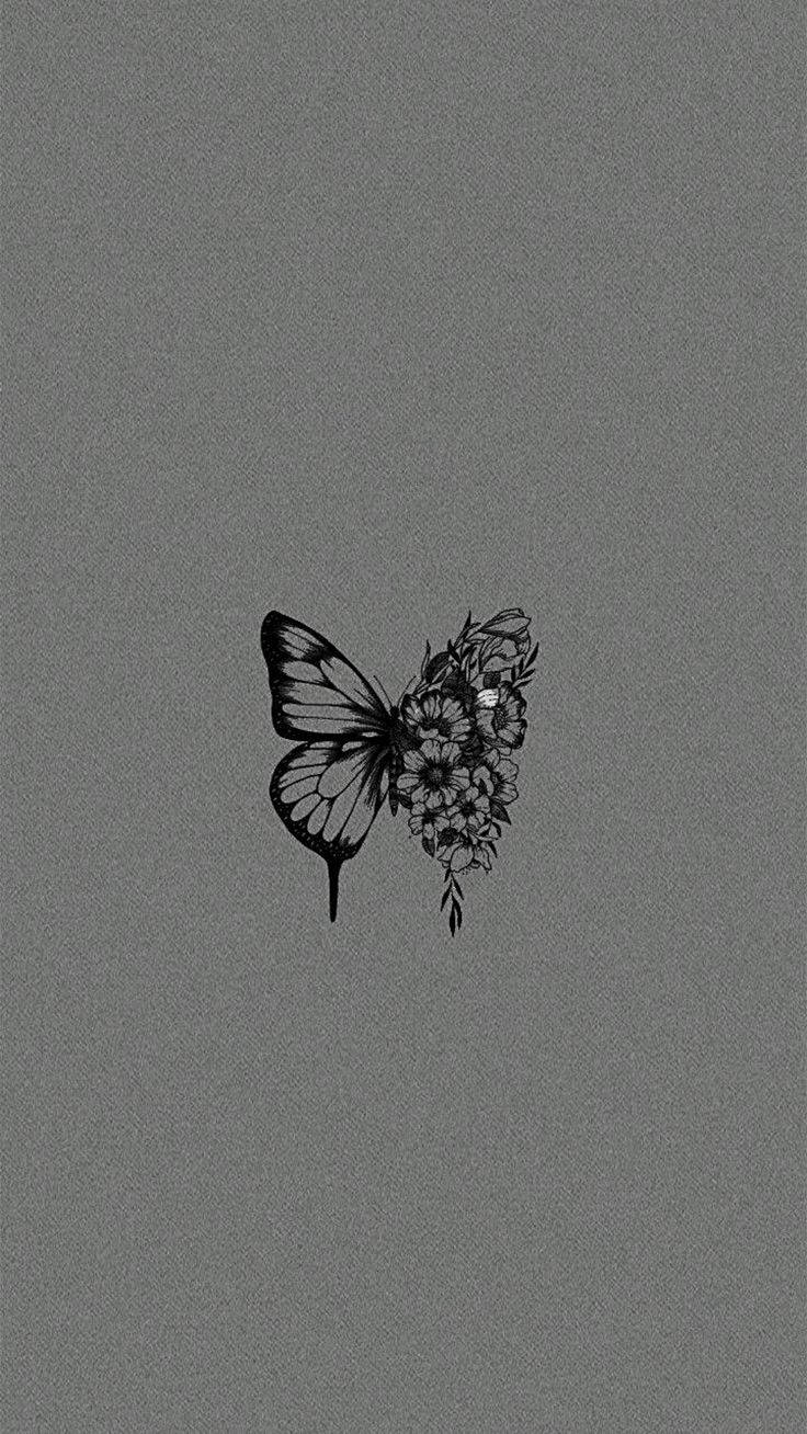 Black Butterfly With Flowers On Wings Wallpaper