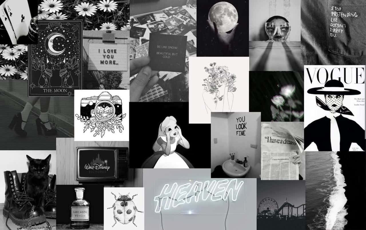 Black Cartoon Collage Aesthetic Desktop Wallpaper
