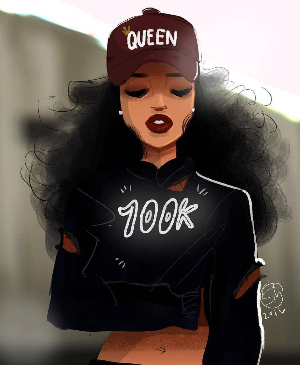 Black Cartoon Girl With Cap Wallpaper