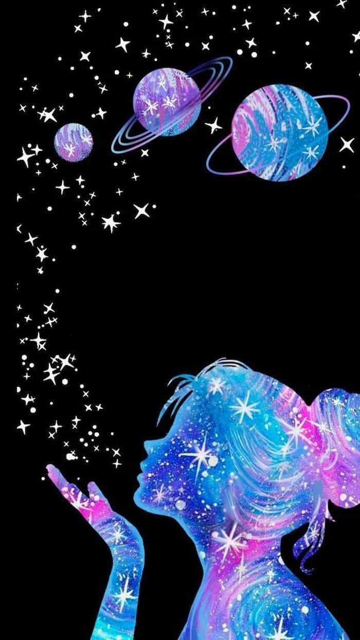 Black Cool Sparkling Girl On Space Wallpaper