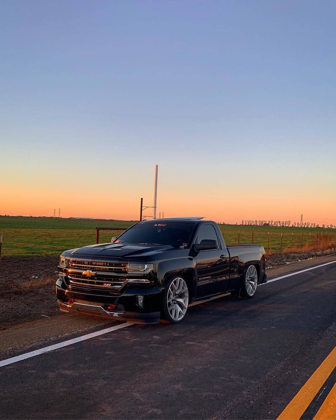 Black Dropped Truck Golden Hour Wallpaper