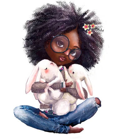 Black Girl Cartoon And Bunnies Wallpaper