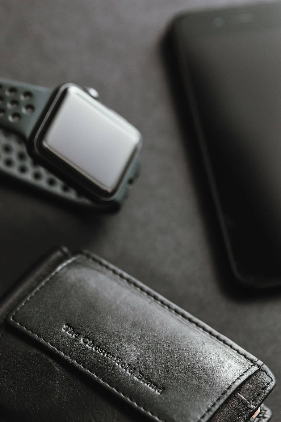 Black Leather Iphone Wallet And Watch Wallpaper