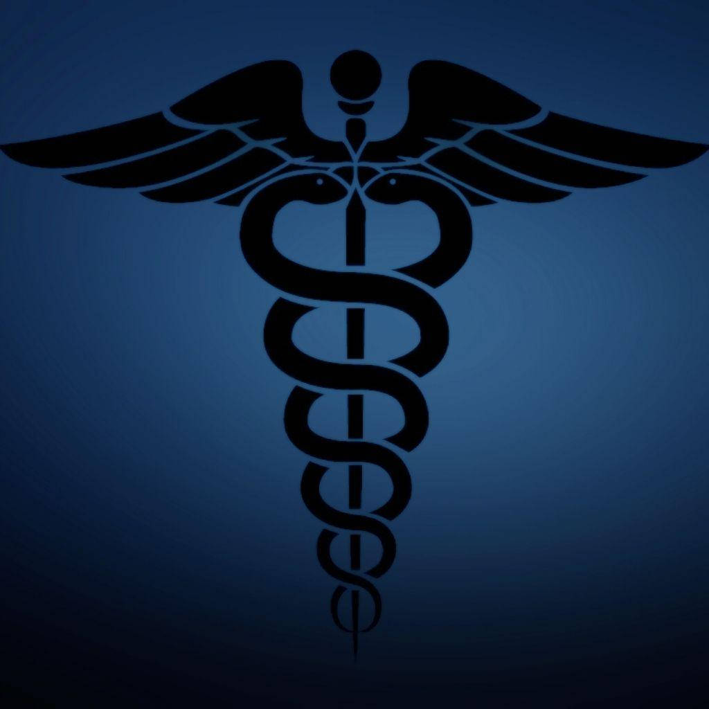 Black Medical Caduceus In Blue Wallpaper