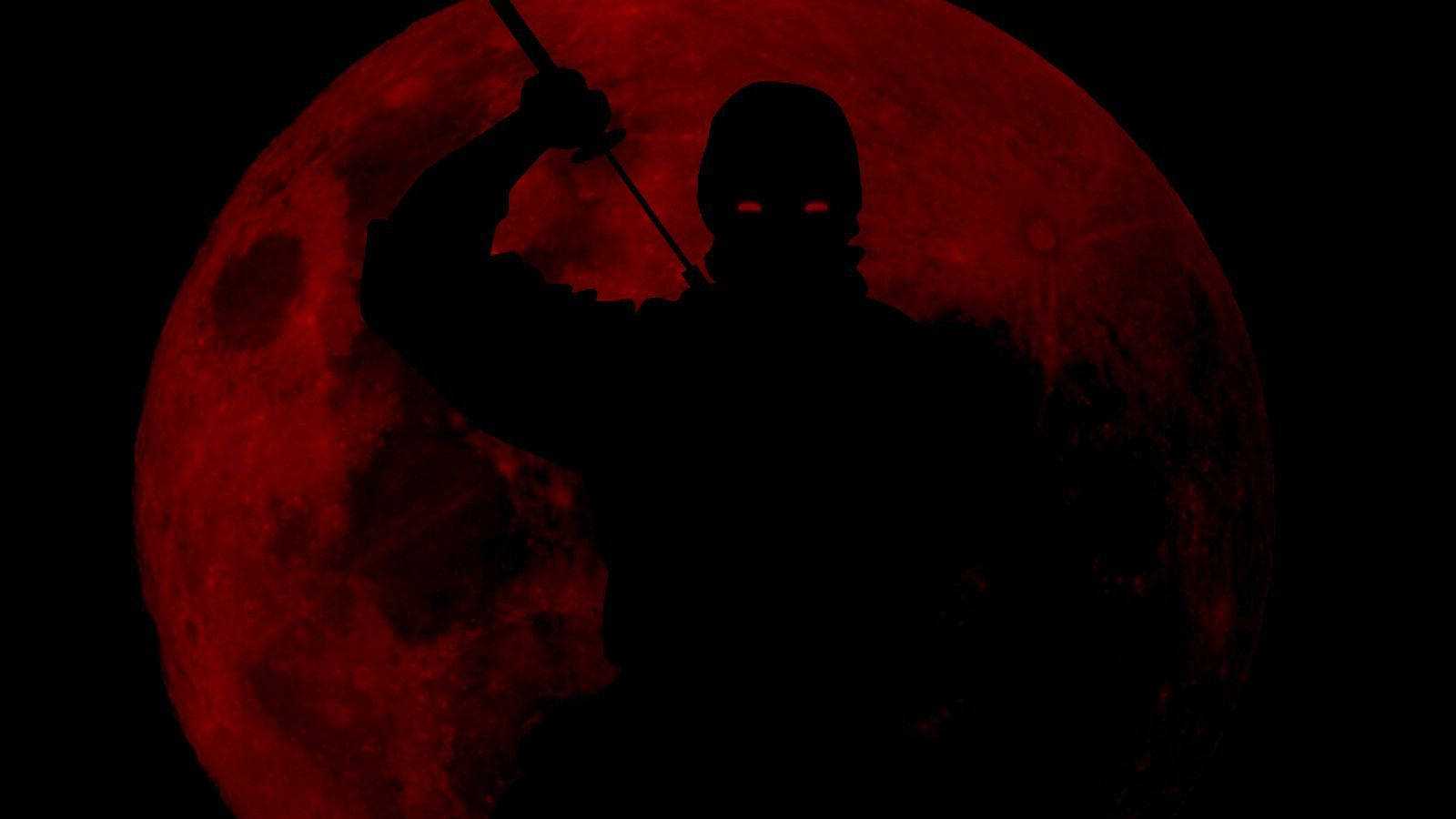 Black Ninja Red Moon Wallpaper