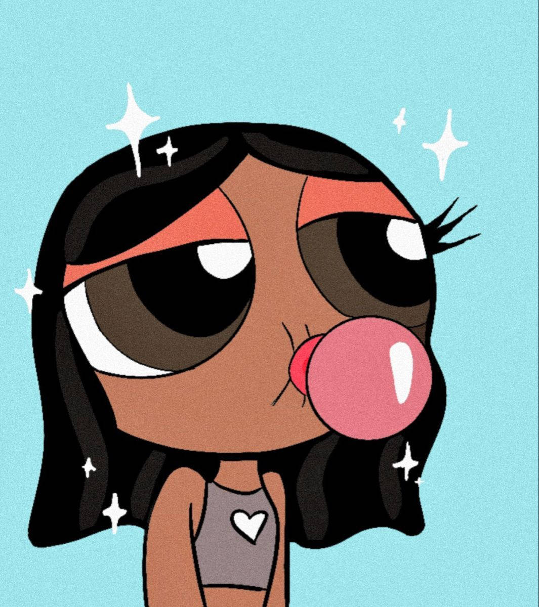 Black Powerpuff Girl Blowing Bubblegum With Sparkles Wallpaper