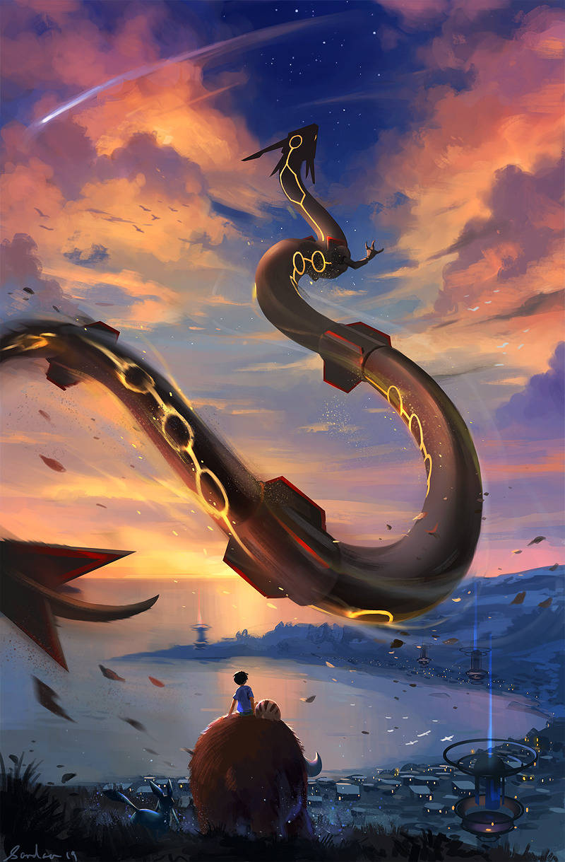 Black Rayquaza During Sunset Wallpaper