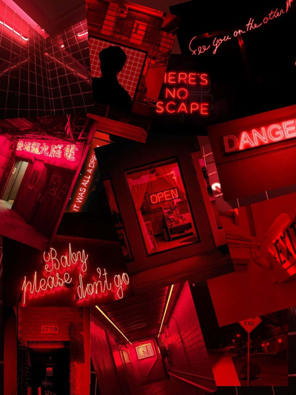 Black Red Neon Various Signs Wallpaper