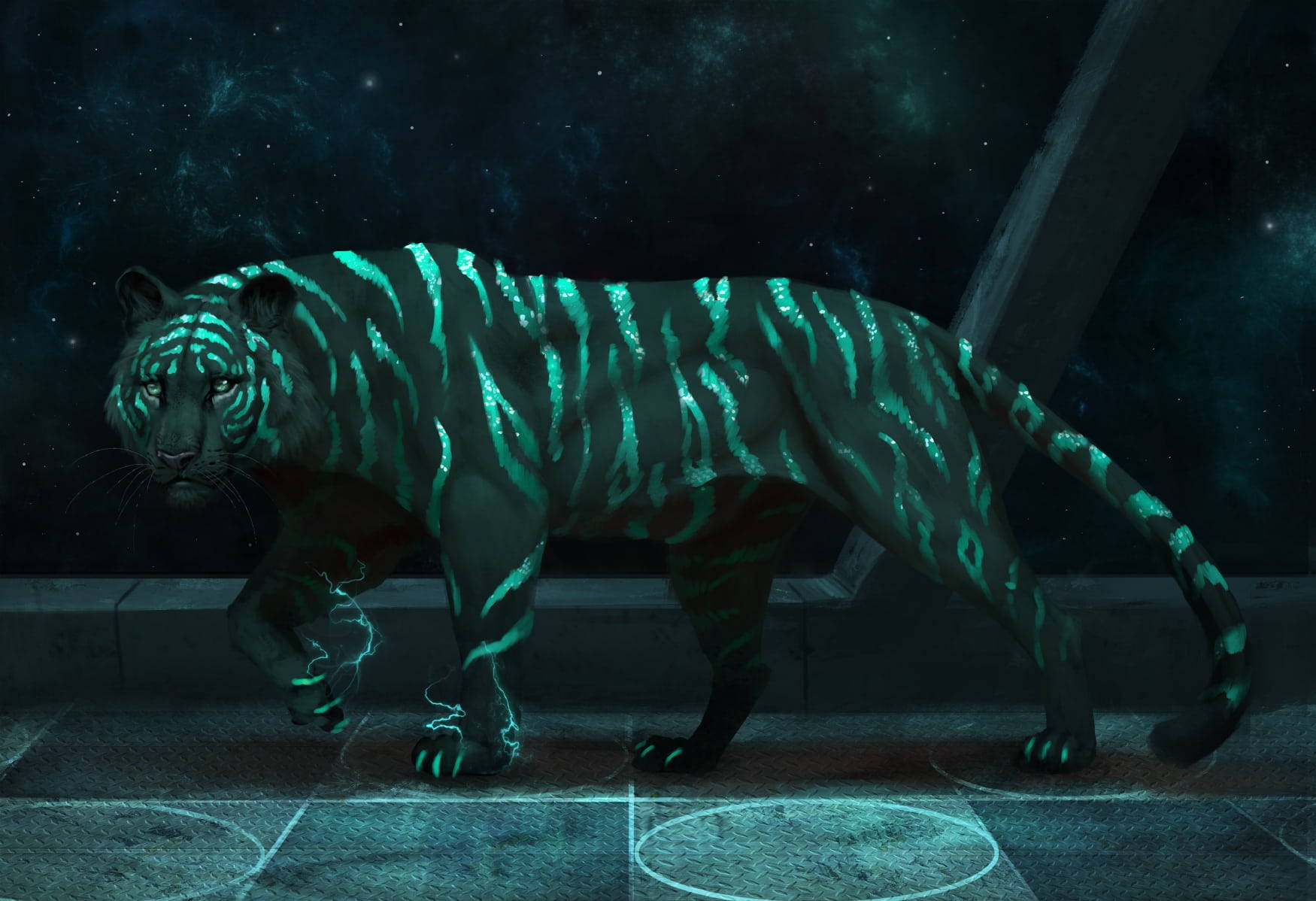 Black Tiger With Glowing Stripes Wallpaper