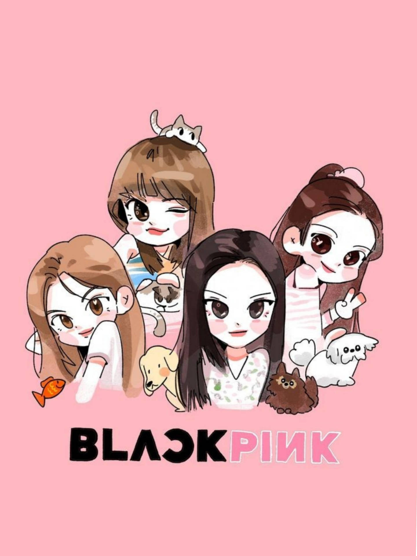 Download free Blackpink Cartoon And Their Pets Wallpaper MrWallpaper