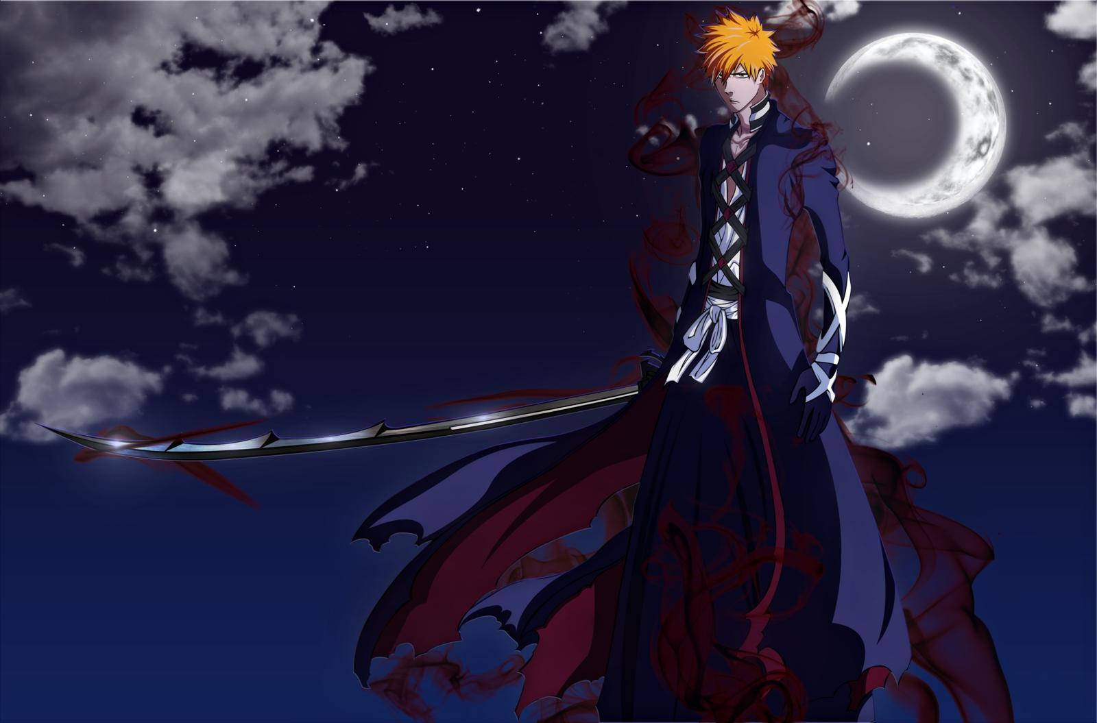 Bleach Ichigo Katana Moon Wallpaper