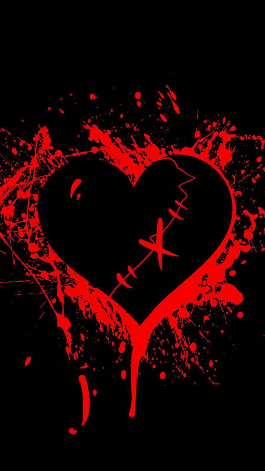 Bloody Red Broken Heart Black Wallpaper