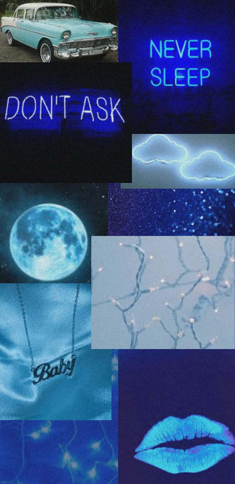 Blue Aesthetic Neon Collage Wallpaper