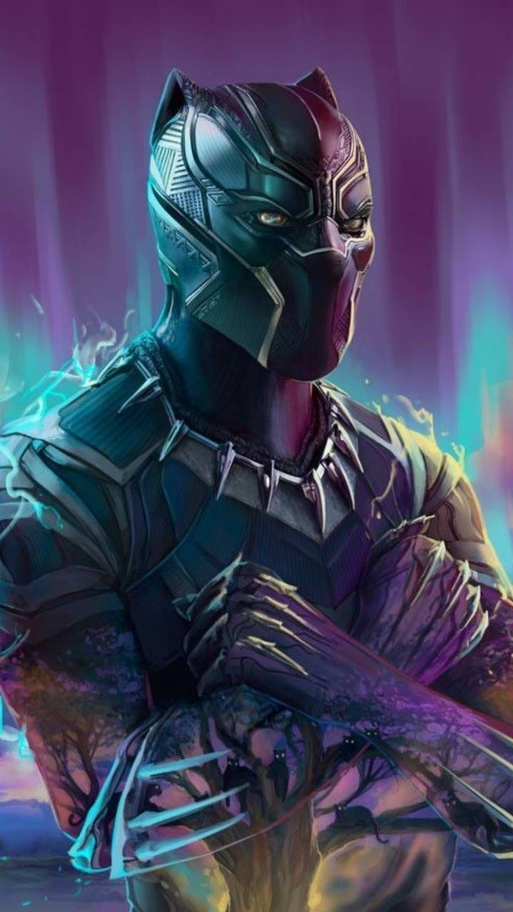 Blue And Purple Black Panther Android Wallpaper