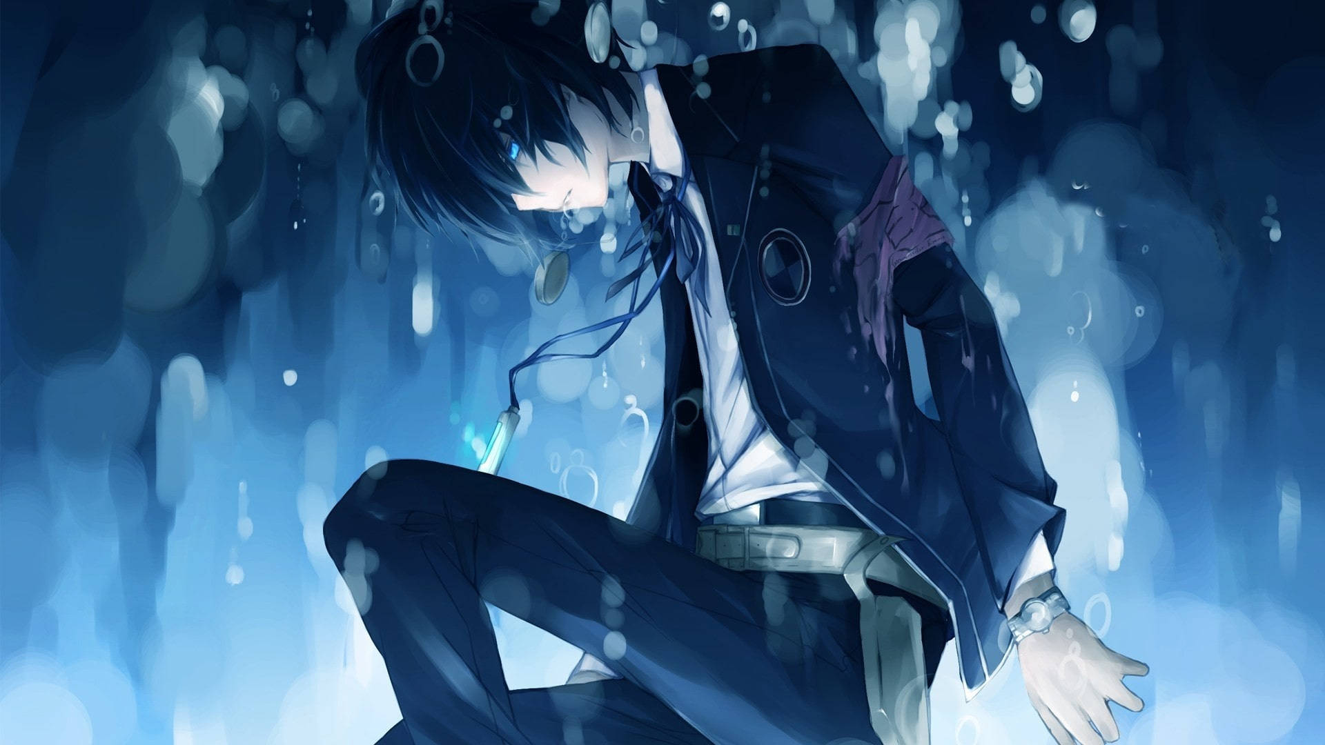 Download free Blue Anime Boy Sad Aesthetic Wallpaper - MrWallpaper.com