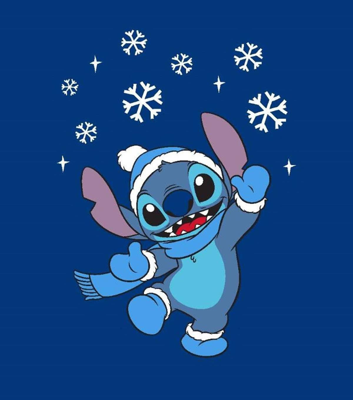 Blue Christmas-themed Stitch Disney Wallpaper