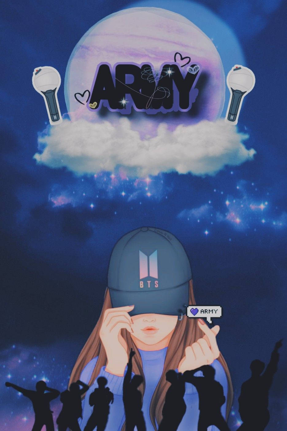 Blue Finger Heart Bts Army Girl Wallpaper