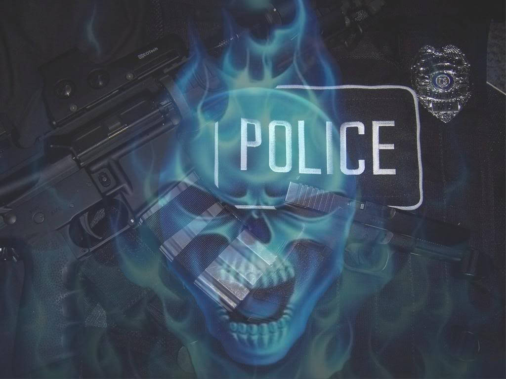 Blue Flame Skull Police Wallpaper