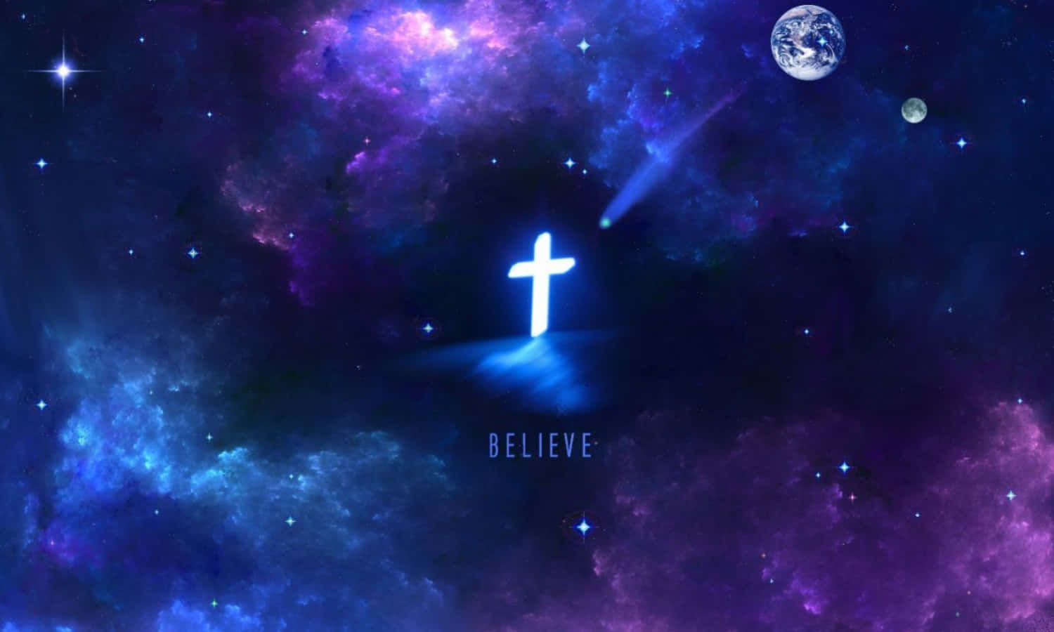 Blue Galaxy Beautiful Cross Digital Art Wallpaper