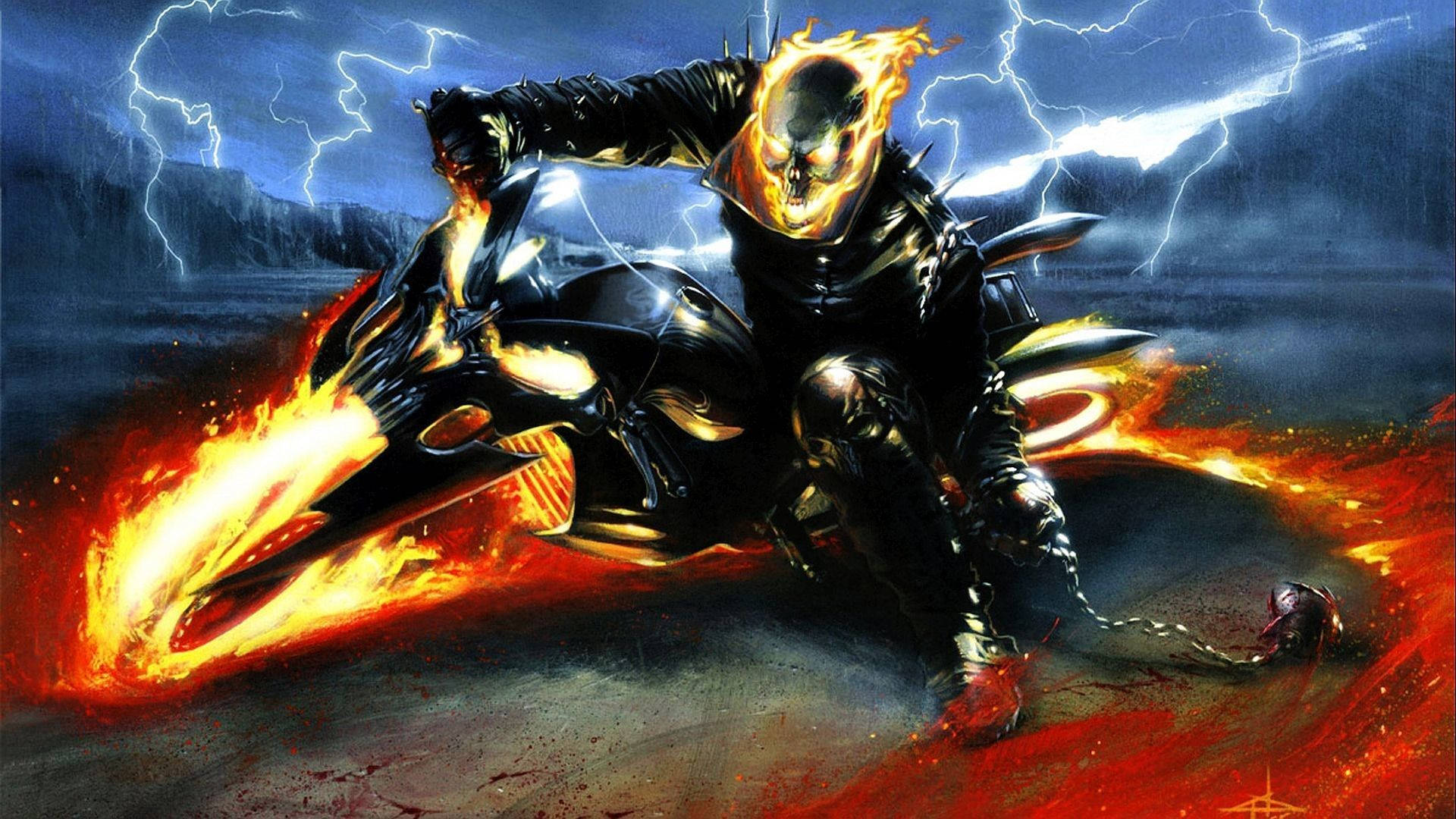 Blue Ghost Rider Lightning And Flame Wallpaper