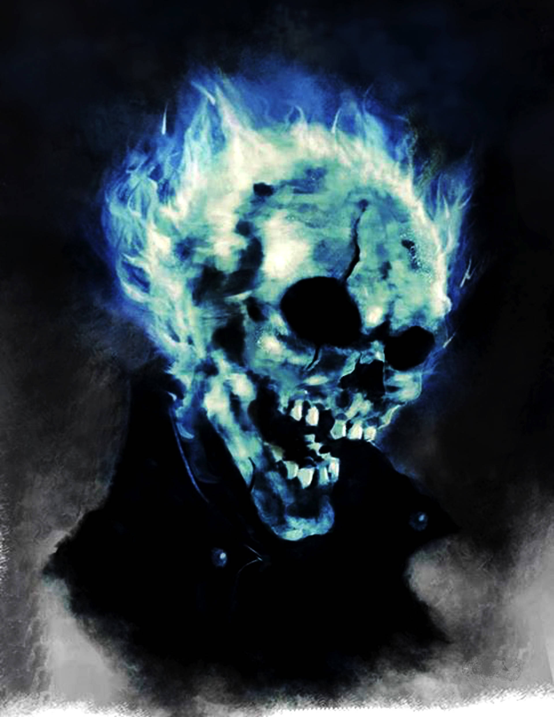 Blue Ghost Rider Terrifying Skull Wallpaper