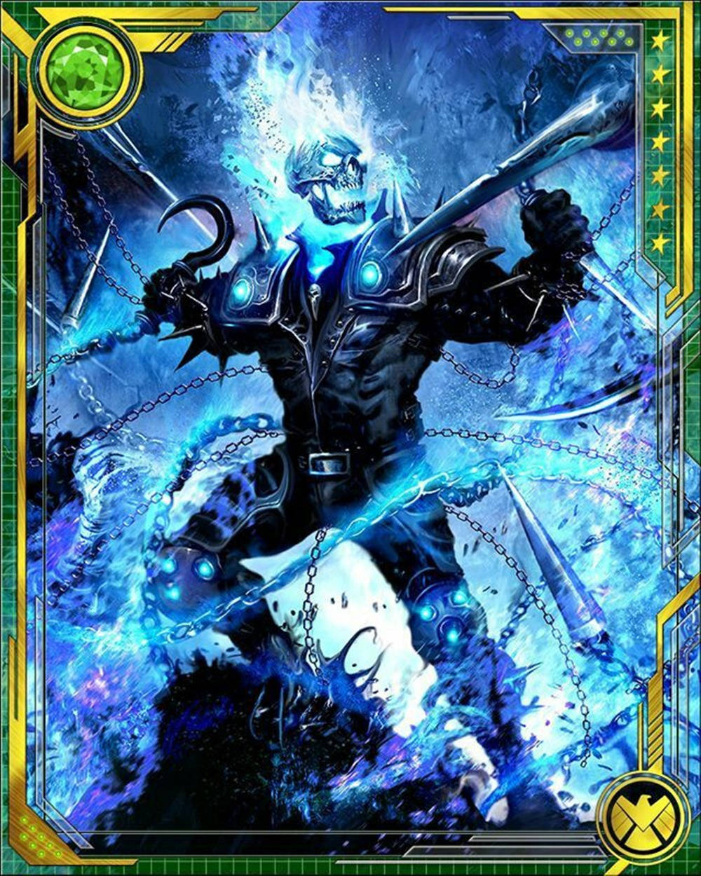 Blue Ghost Rider With A Green Frame Wallpaper