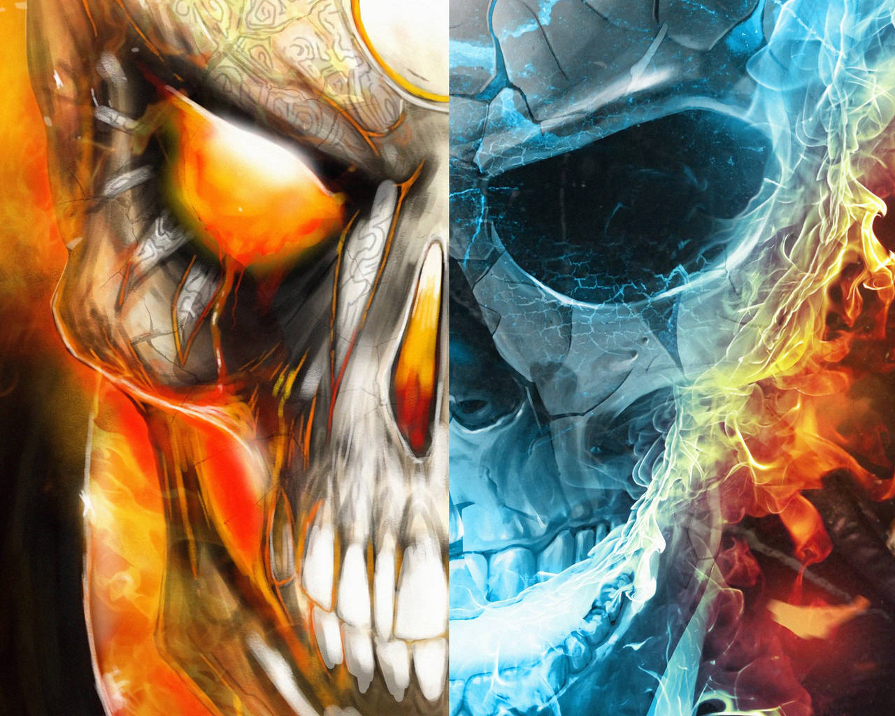 Blue Ghost Rider With Flaming Skull On Motorcycle Wallpaper