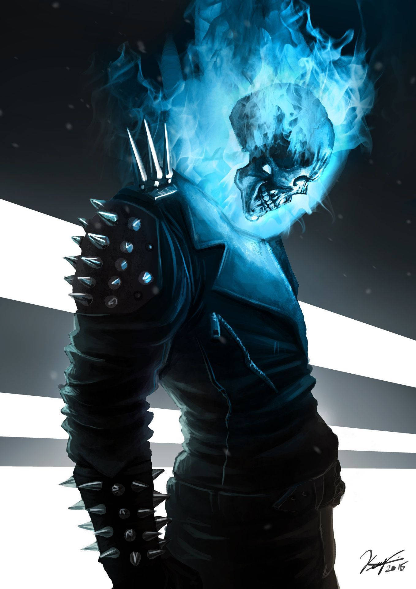 Blue Ghost Rider With Flaming Skull Wallpaper