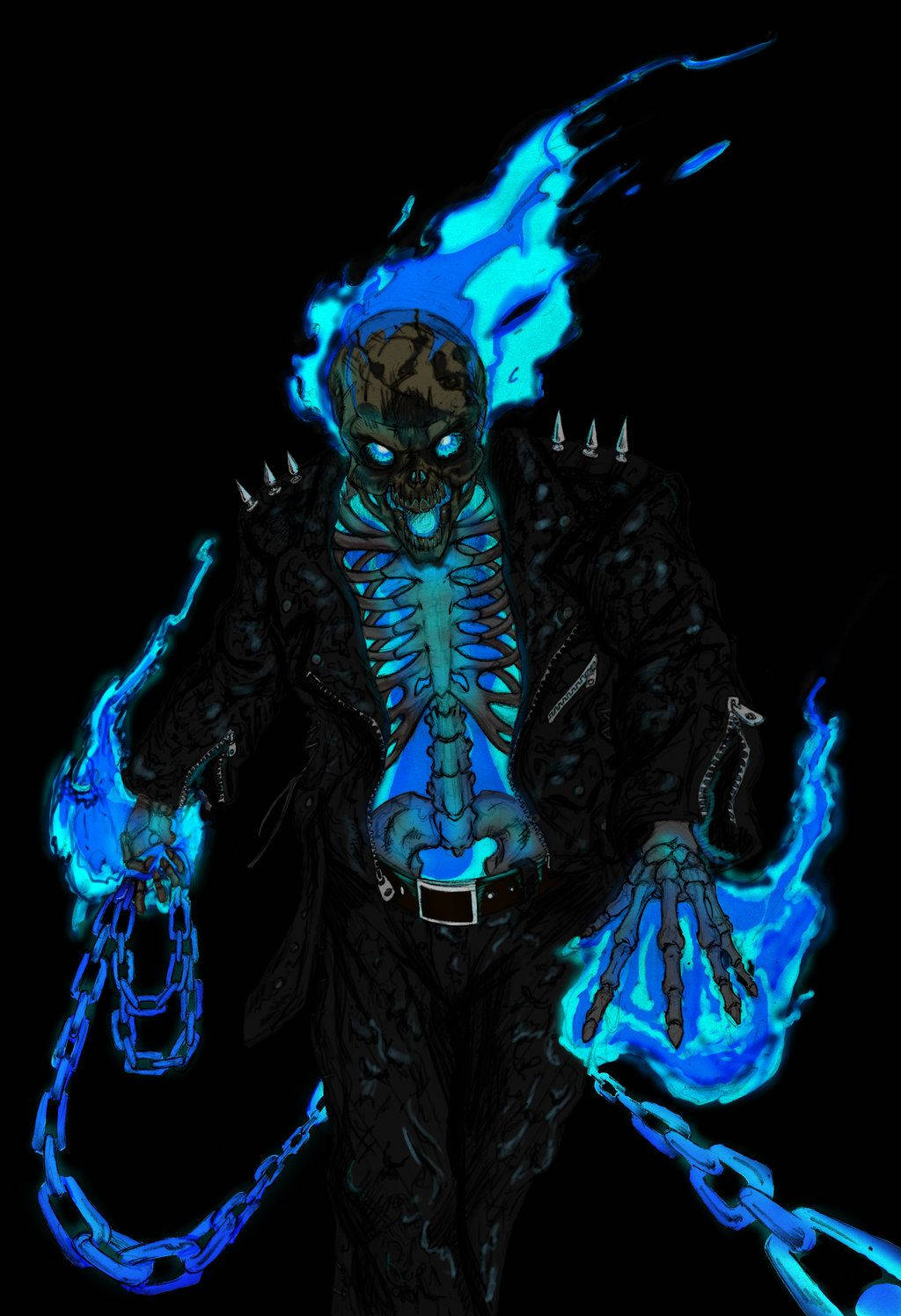 Blue Ghost Rider With Skeleton Body Wallpaper