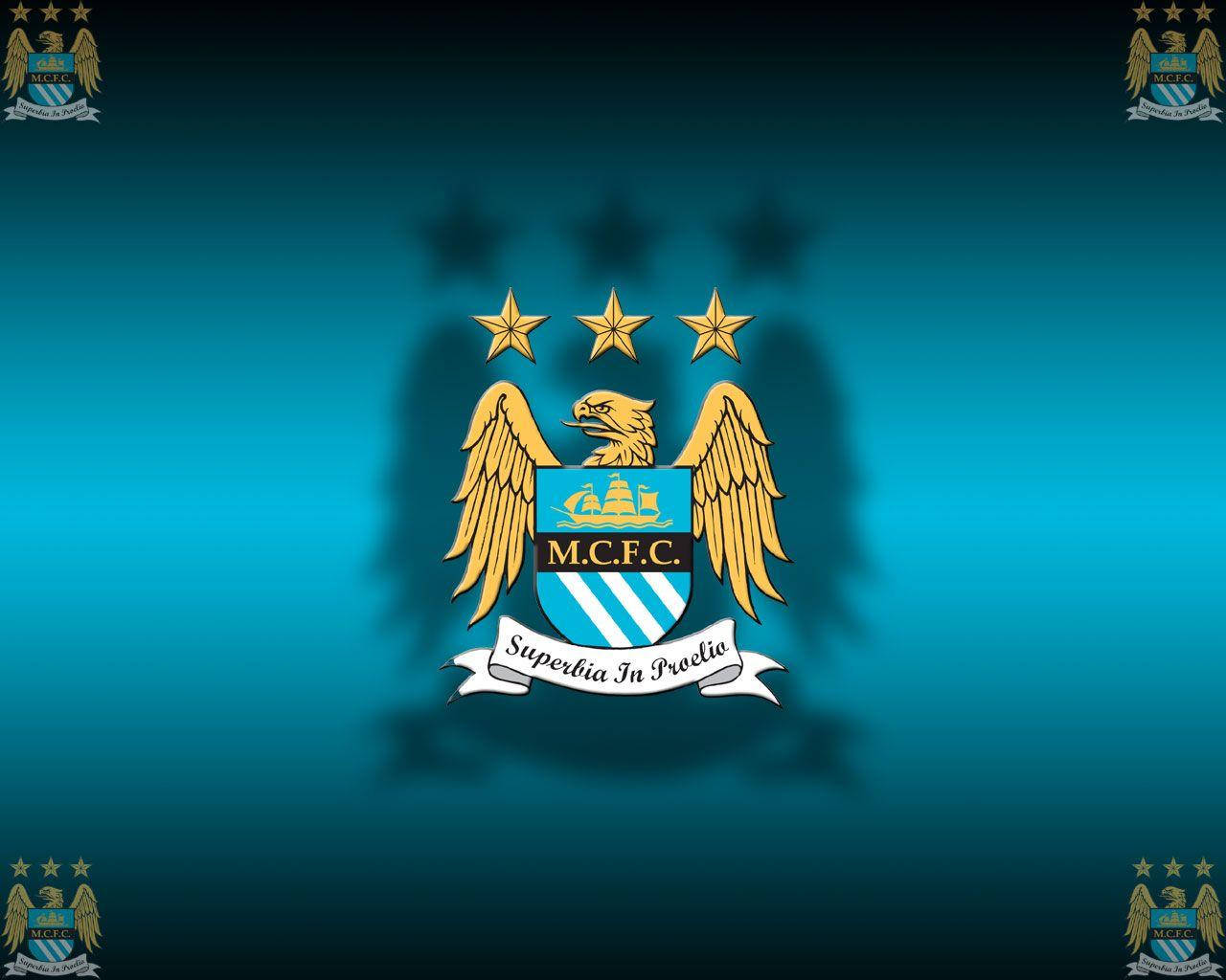 Blue Gradient Manchester City Fc Logo Wallpaper