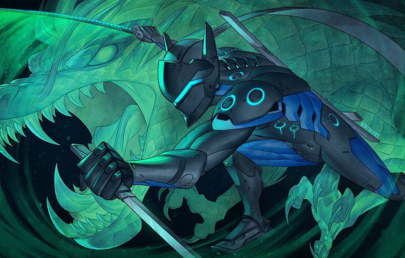 Blue Green Cyborg Ninja Genji Shimada Wallpaper