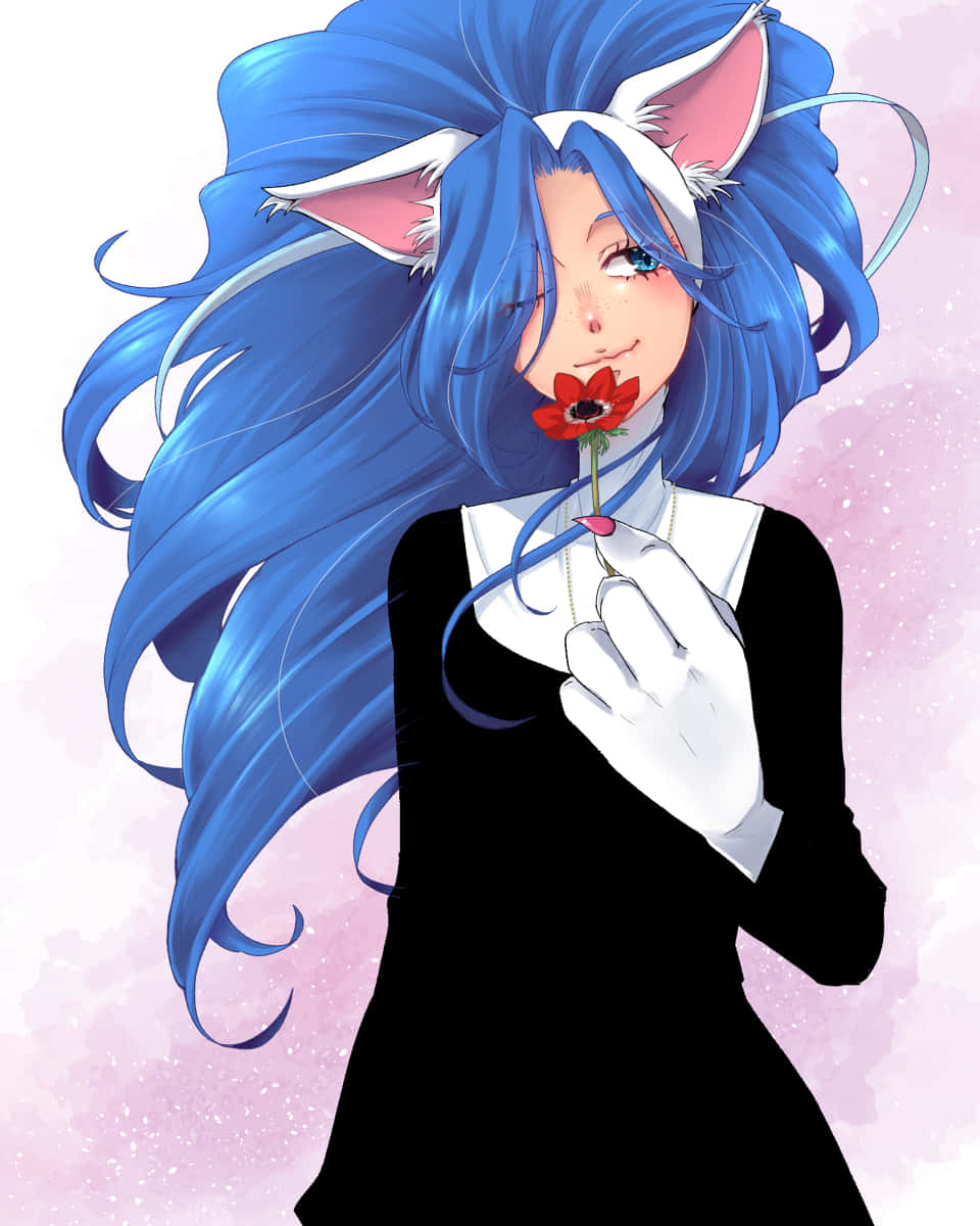 Blue Haired Anime Girlwith Flower Wallpaper