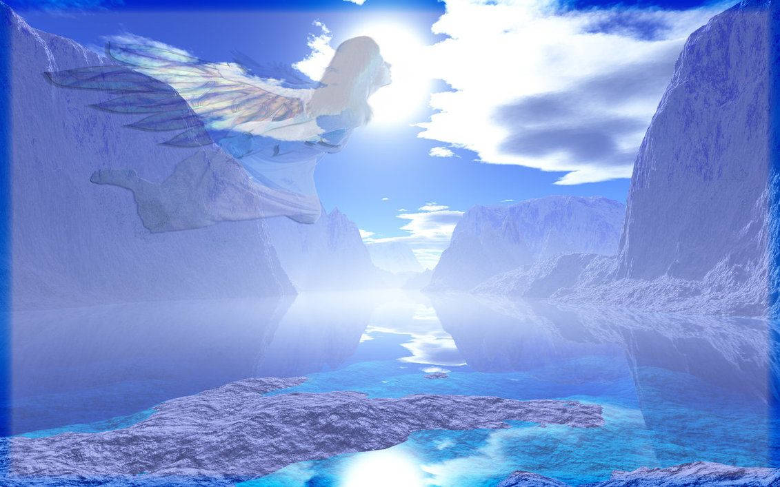 Blue Heaven And Angel Wallpaper