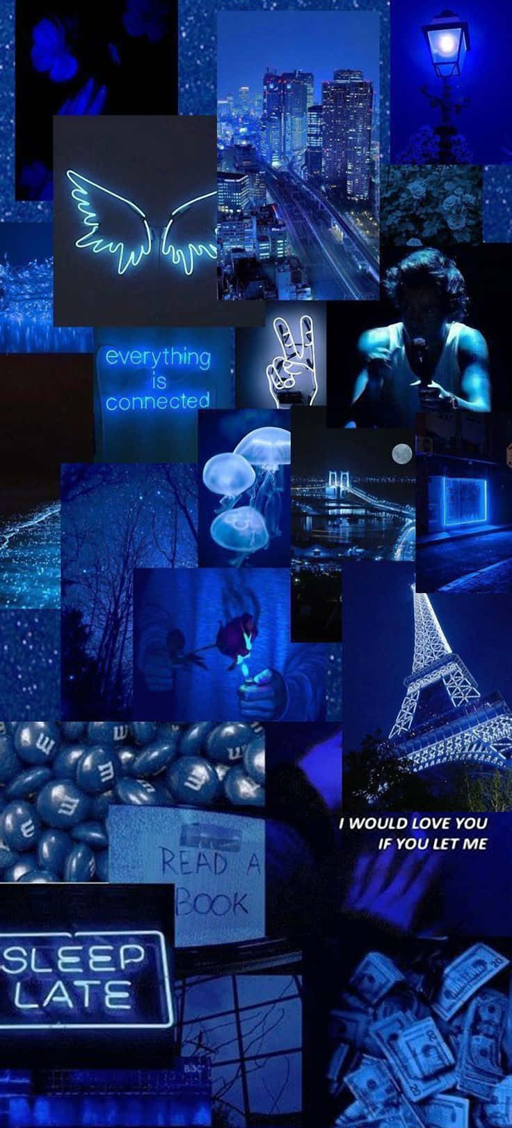 Blue Neon Aesthetic Collage Wallpaper