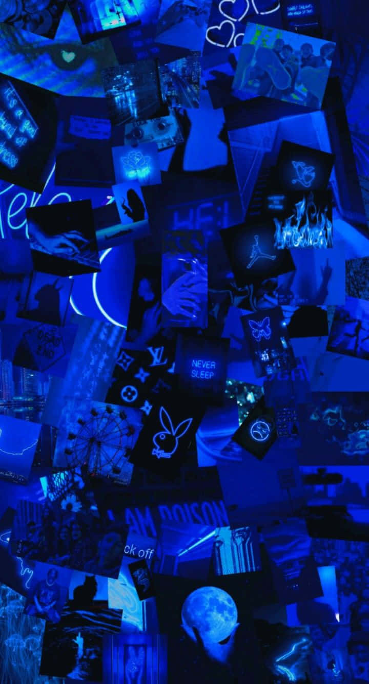 Blue Neon Aesthetic Collage Wallpaper