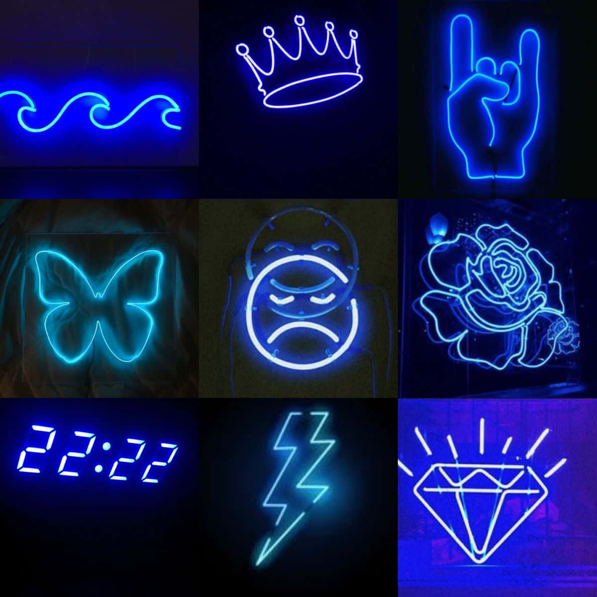 Blue Neon Signs Collage Wallpaper